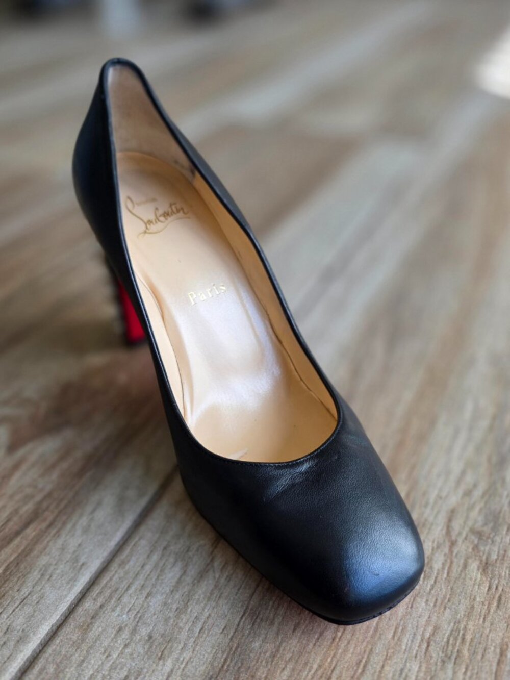 Christian Louboutin Marimalus Studded Black Leather Chunky Heels Eur. 38.5